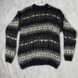 County Seat Fair Isle Knit Sweater Navy Blue Green White Brown Size M